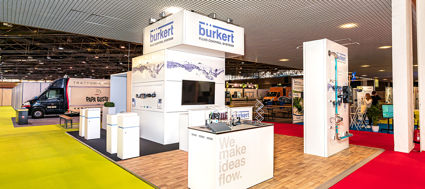 Eliquo - Design Événementiel - Projet Burkert - Conception de stand d'exposition évolutif