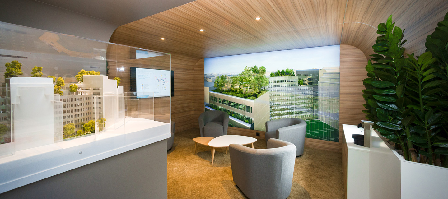 Eliquo - Design d'Espace - Projet Seizame - Conception d'une marketing suite dans un bungalow de chantier, entre stand et architecture intérieure